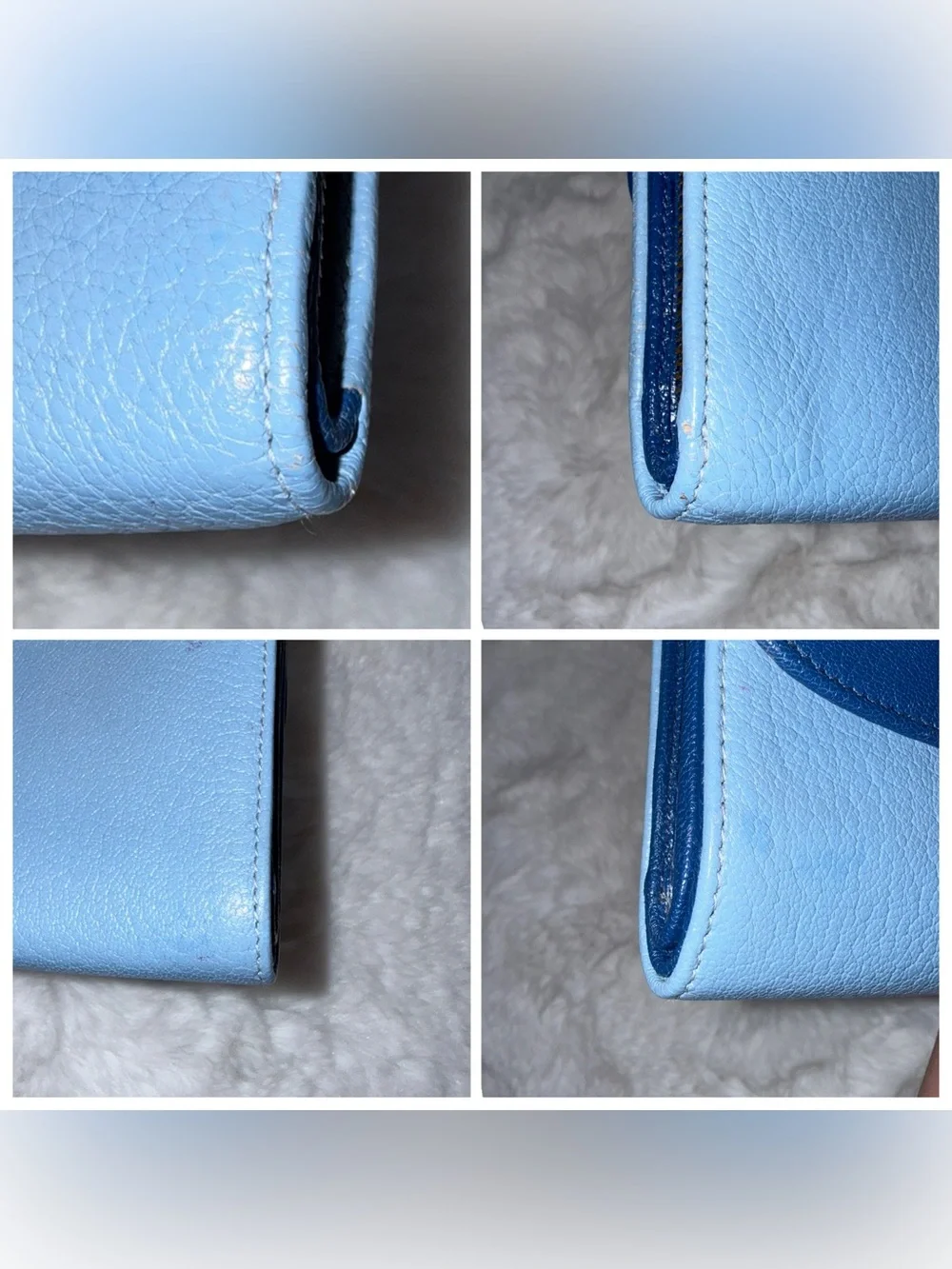 Miu Miu Two-Tone Navy and Light Blue Leather Fold Wallet